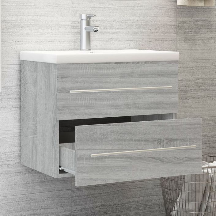 Meuble lavabo avec bassin intégré Sonoma gris Bois d'ingénierie - Photo n°3