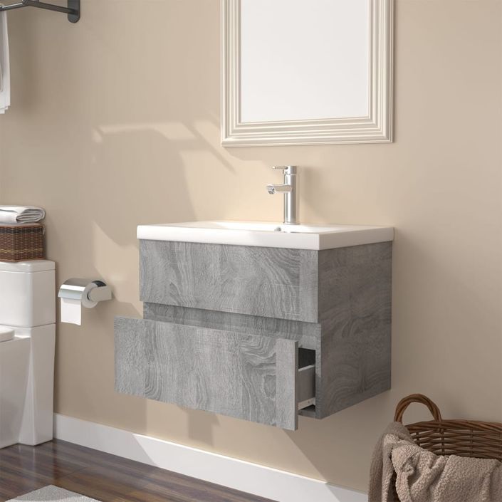 Meuble lavabo avec bassin intégré Sonoma gris Bois d'ingénierie - Photo n°4