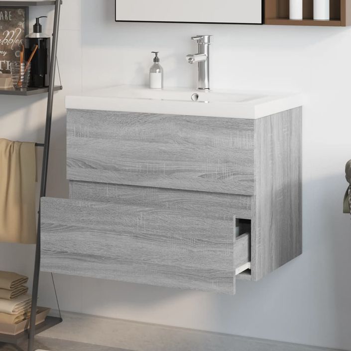 Meuble lavabo avec bassin intégré Sonoma gris Bois d'ingénierie - Photo n°4