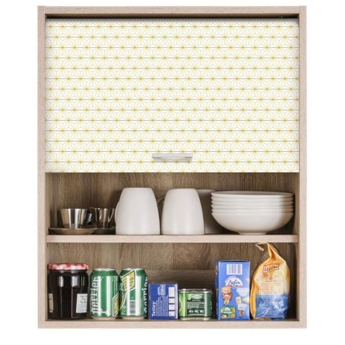 Meuble mural de cuisine chêne clair à rideau étoiles jaunes Couna L 60 x H 72 cm - Photo n°2