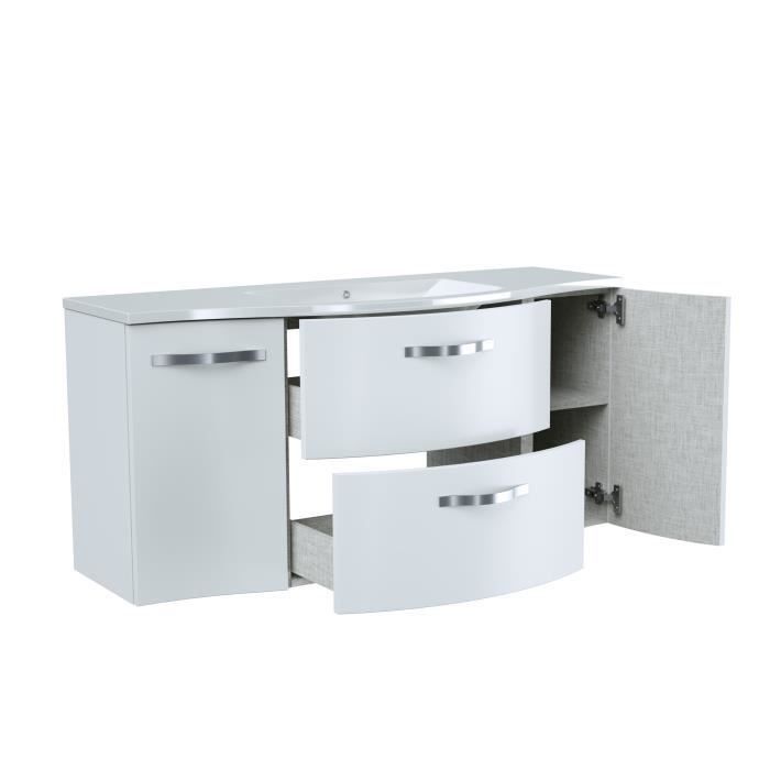 Meuble salle de bain L 120 cm - 2 tiroirs 2 portes + Vasque - Blanc - ONDE - Photo n°3