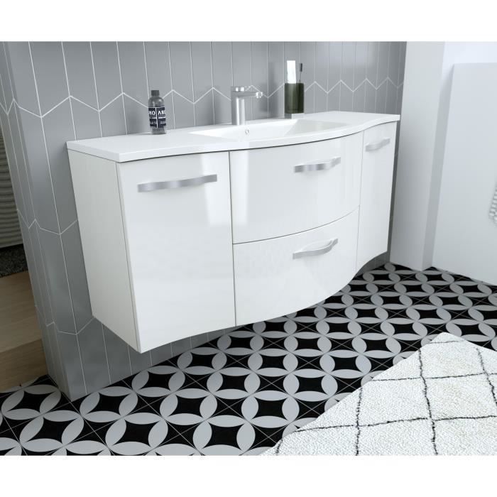 Meuble salle de bain L 120 cm - 2 tiroirs 2 portes + Vasque - Blanc - ONDE - Photo n°5