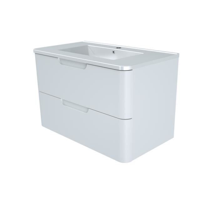 Meuble salle de bain L 80 - 2 tiroirs + vasque - Blanc - RONDO - Photo n°5
