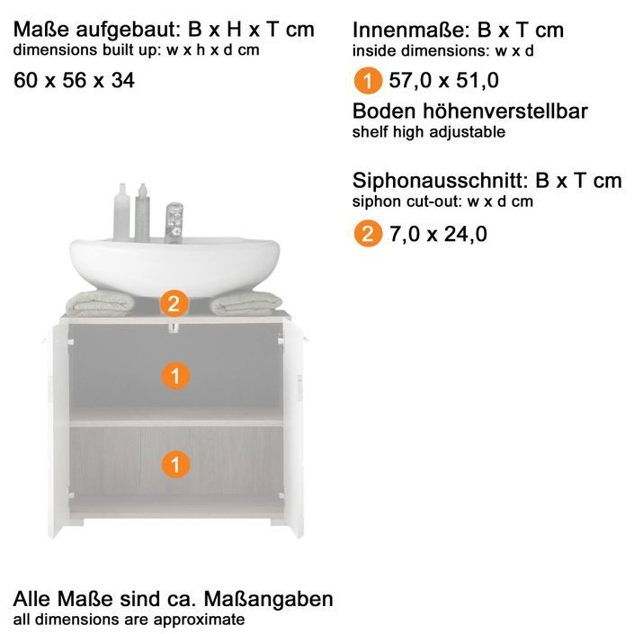 Meuble sous vasque 2 portes blanc brillant et chêne gris Varok 60 cm - Photo n°4