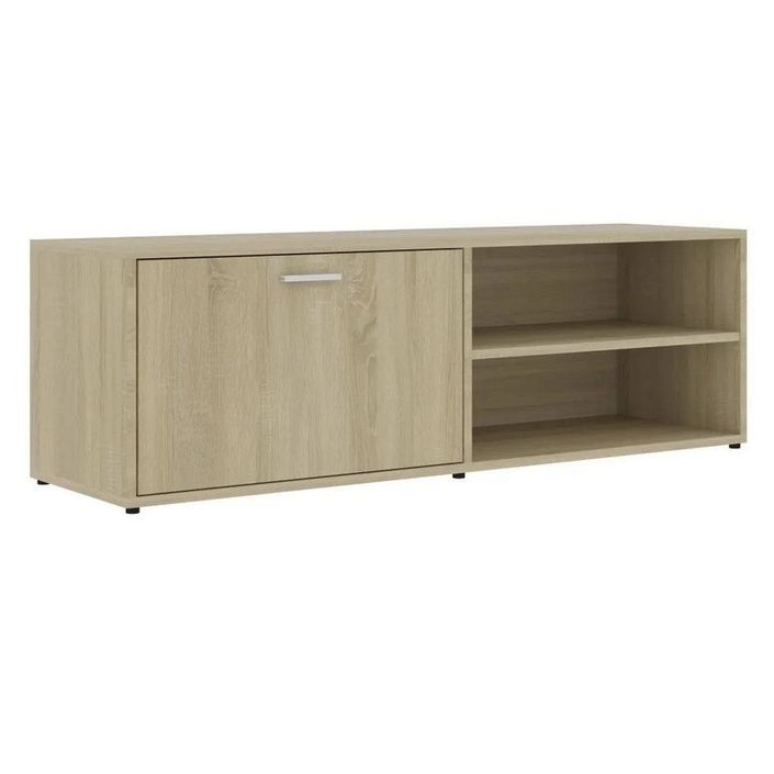 Meuble TV 1 porte 2 niches bois chêne clair Issero 120 cm - Photo n°1