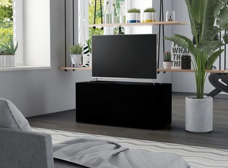 Meuble TV 1 porte 2 tiroirs bois noir Ressi 80 cm - Photo n°2