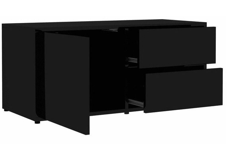Meuble TV 1 porte 2 tiroirs bois noir brillant Ressi 80 cm - Photo n°1