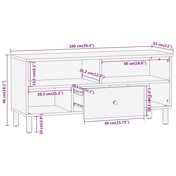 Meuble TV 100x33x46 cm bois d'acacia solide - Photo n°12