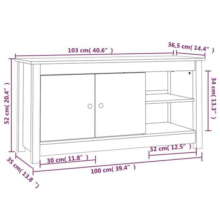 Meuble TV 103x36,5x52 cm Bois de pin massif - Photo n°10