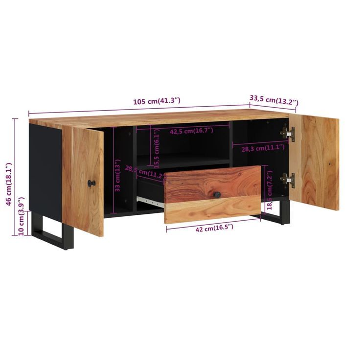 Meuble TV 105x33,5x46 cm bois d'acacia solide et d'ingénierie - Photo n°9