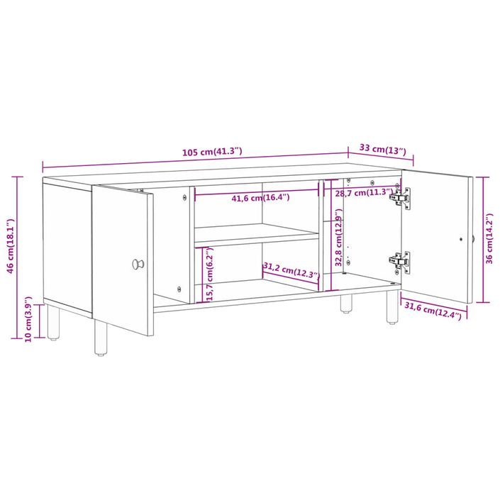 Meuble TV 105x33x46 cm Bois d'acacia massif - Photo n°12