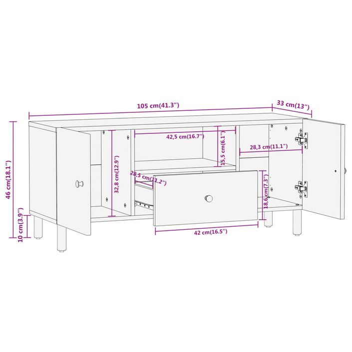 Meuble TV 105x33x46 cm Bois d'acacia massif - Photo n°11