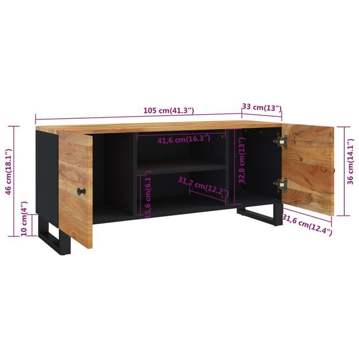 Meuble TV 105x33x46 cm Bois d'acacia massif - Photo n°10