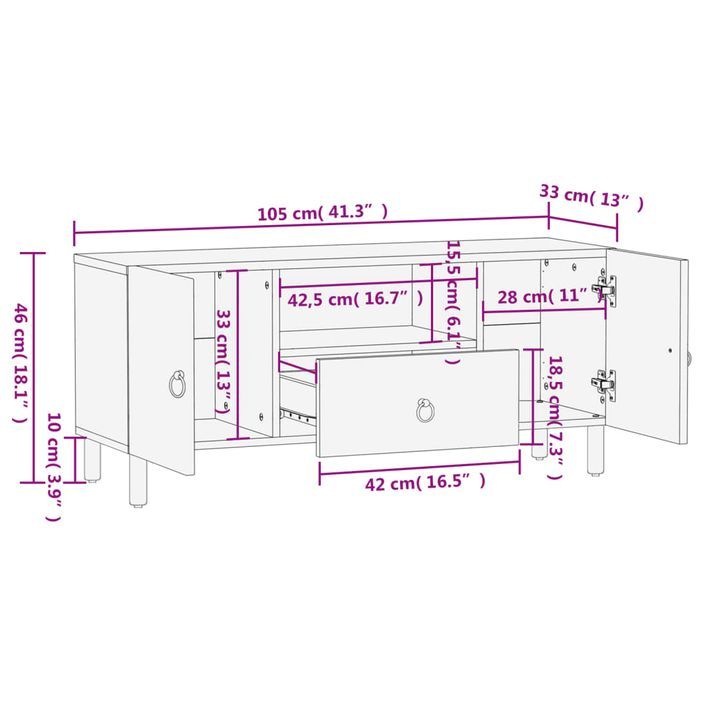 Meuble TV 105x33x46 cm Bois massif de manguier - Photo n°12