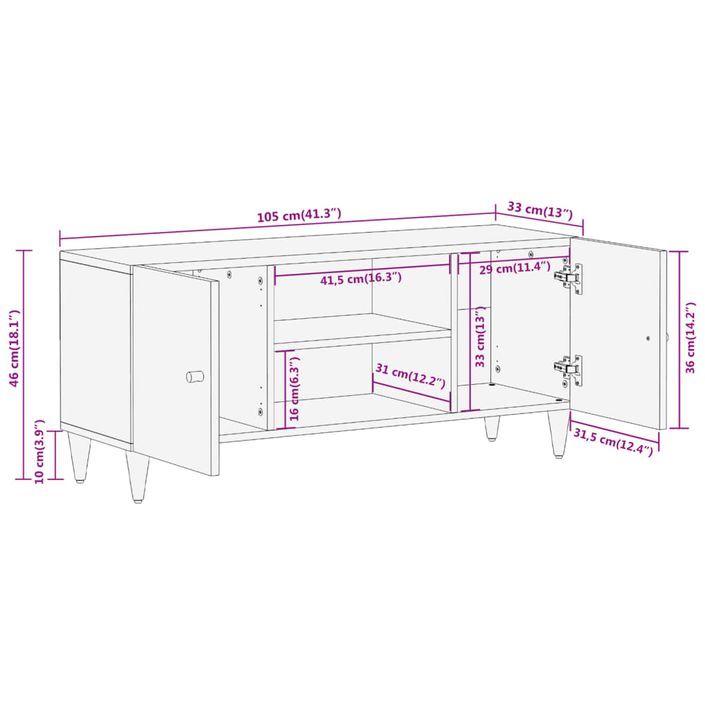 Meuble TV 105x33x46 cm Bois massif de manguier - Photo n°10