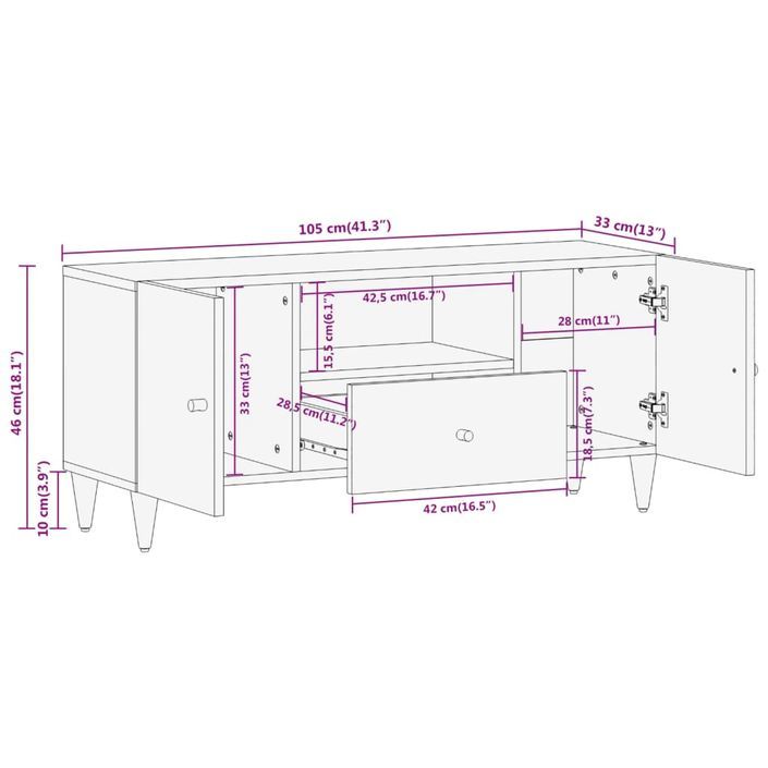 Meuble TV 105x33x46 cm Bois massif de manguier - Photo n°11