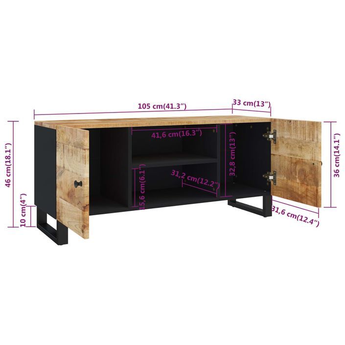 Meuble TV 105x33x46 cm Bois massif de manguier - Photo n°10