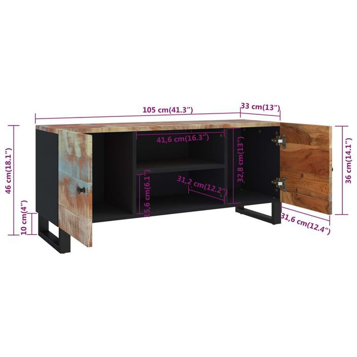 Meuble TV 105x33x46 cm Bois massif de récupération - Photo n°10