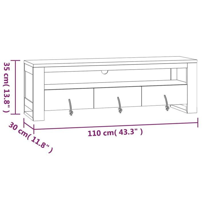 Meuble TV 110x30x35 cm Bois de teck solide - Photo n°8