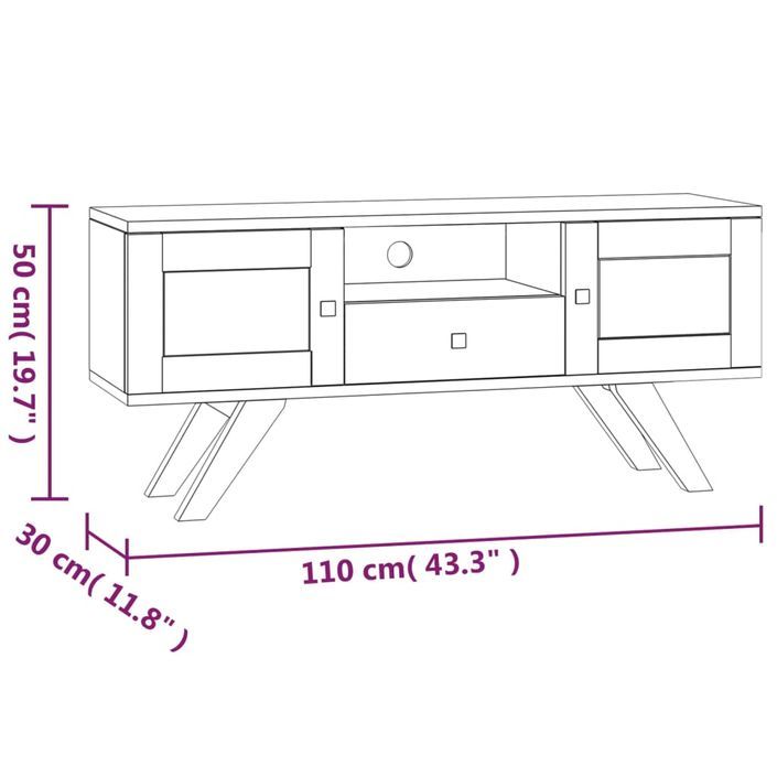 Meuble TV 110x30x50 cm Bois de teck solide - Photo n°8