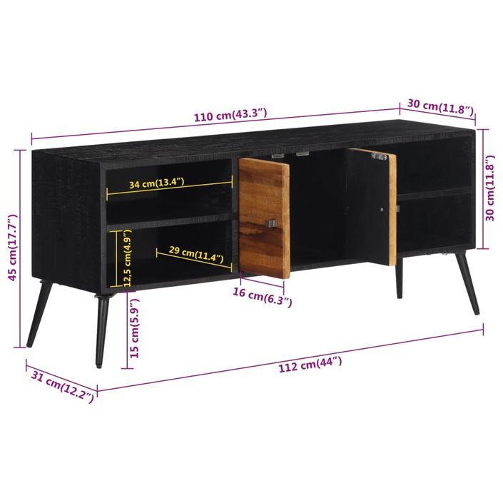 Meuble TV 112x31x45 cm teck massif récupéré - Photo n°10