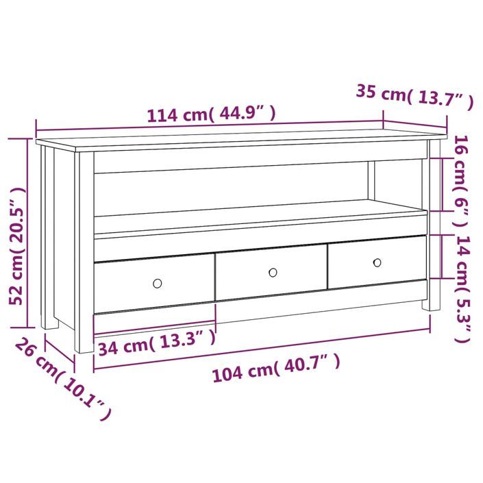 Meuble TV 114x35x52 cm Bois de pin massif - Photo n°10