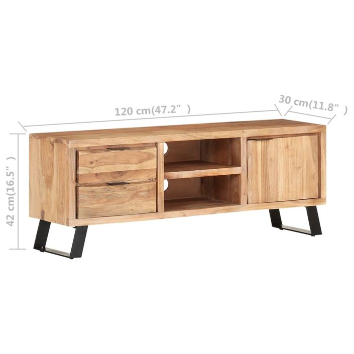 Meuble TV 120x30x42 cm Bois massif d'acacia avec bord naturel - Photo n°9