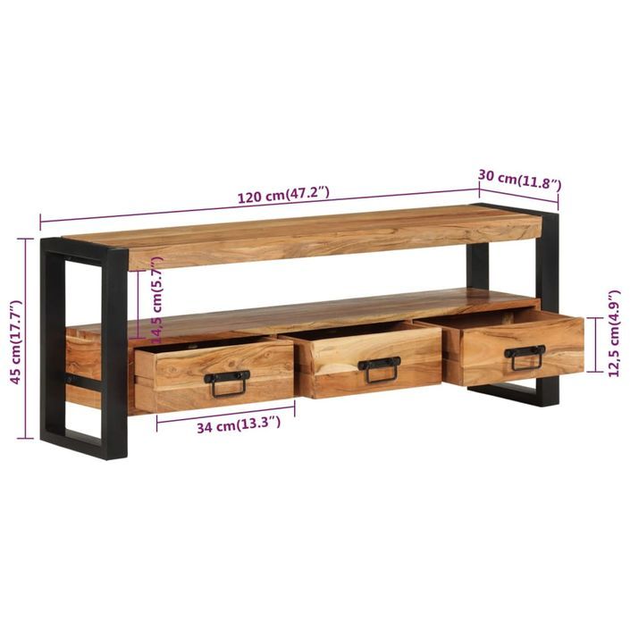 Meuble TV 120x30x45 cm bois d'acacia massif - Photo n°7