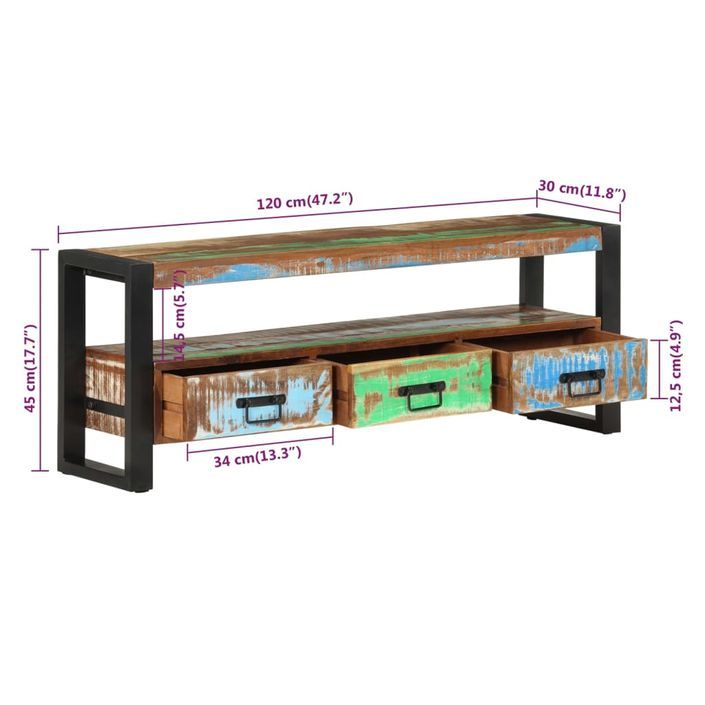 Meuble TV 120x30x45 cm Bois massif de récupération - Photo n°7