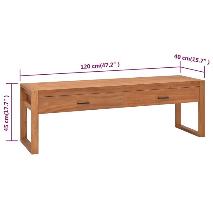 Meuble TV 120x40x45 cm Bois de teck solide - Photo n°9