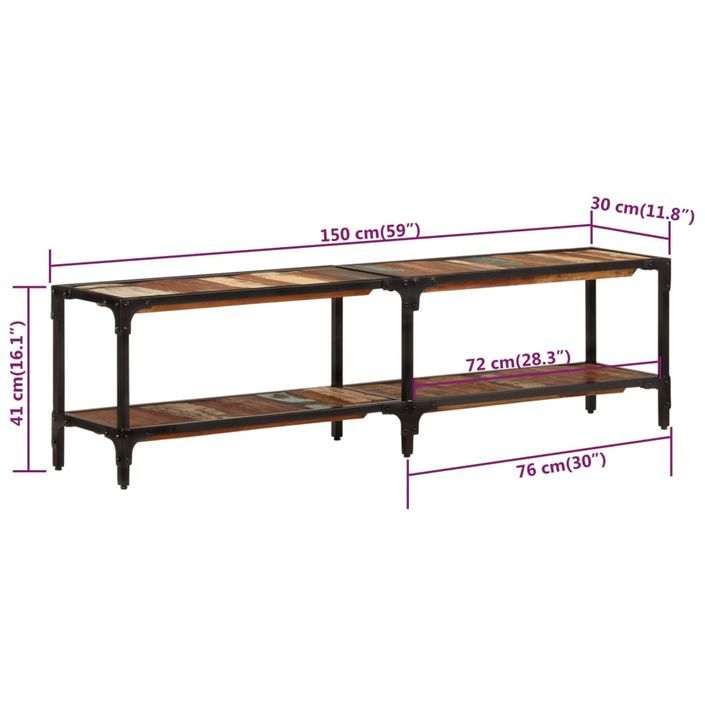 Meuble TV 150x30x41 cm Bois massif de récupération - Photo n°7