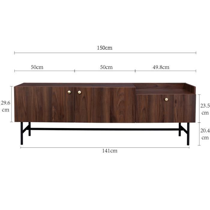 Meuble TV 2 portes 1 tiroir - Bois et métal - L 150 x P 39,5 x H 50 - LODGE - Photo n°4