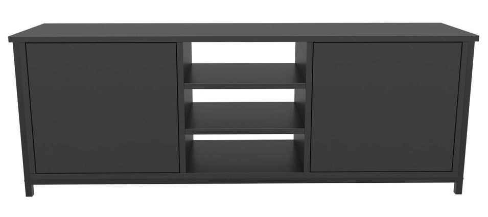 Meuble TV 2 portes 2 étagères acier noir et bois anthracite Klazika 140 cm - Photo n°1
