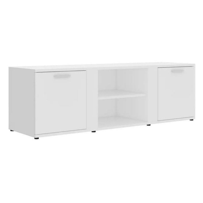 Meuble TV 2 portes 2 niches bois blanc Syllo 120 cm - Photo n°1