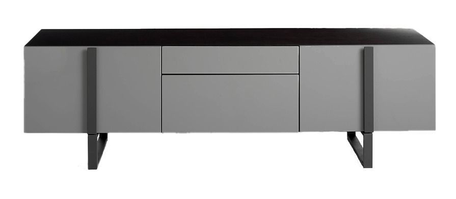 Meuble TV 2 portes 2 tiroirs bois plaqué chêne gris Pina - Photo n°1