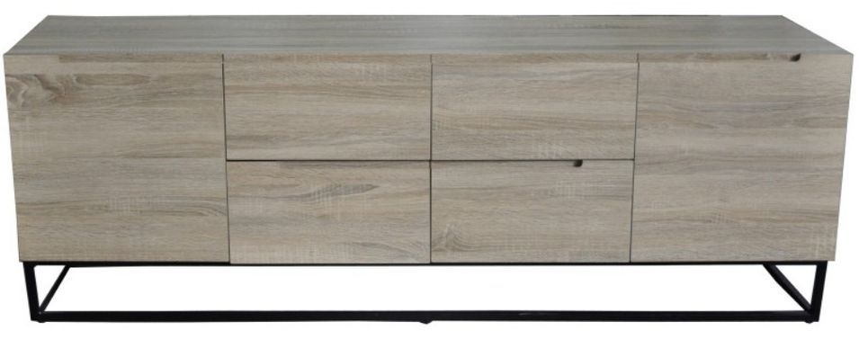 Meuble TV 2 portes 4 tiroirs chêne clair et pieds métal noir Logan - Photo n°1