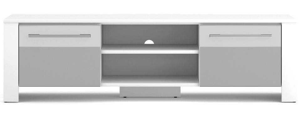 Meuble TV 2 portes blanc et gris laqué Lukiaz 140 cm - Photo n°1