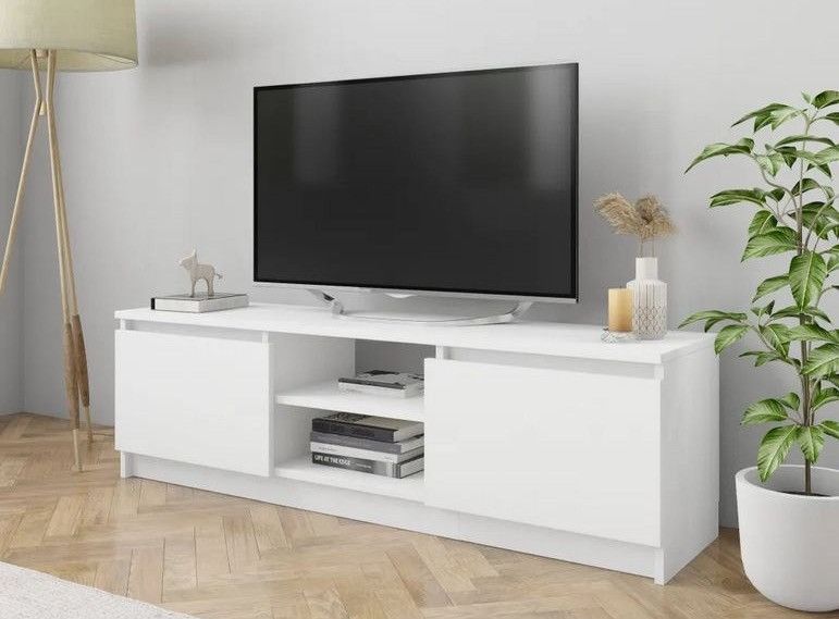 Meuble TV 2 portes bois blanc brillant Conan 120 cm - Photo n°2
