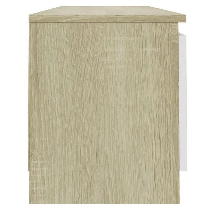 Meuble TV 2 portes bois blanc et chêne clair Conan 120 cm - Photo n°4