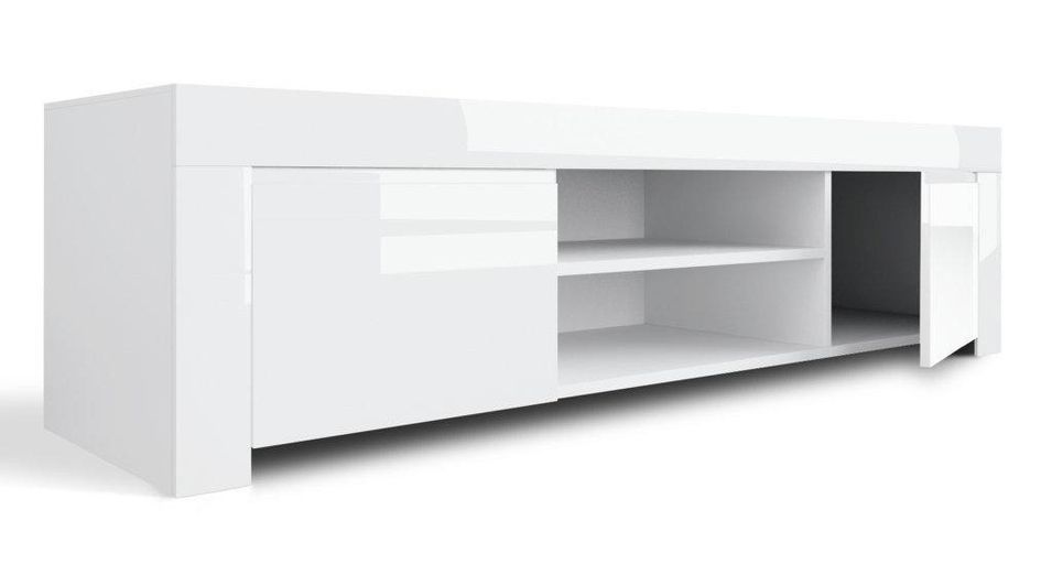 Meuble TV 2 portes bois laqué blanc brillant Ambre L 190 cm - Photo n°2