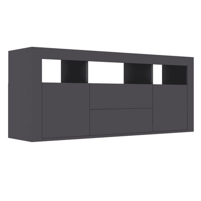 Meuble TV 2 tiroirs 2 portes bois gris Icina 120 cm - Photo n°1