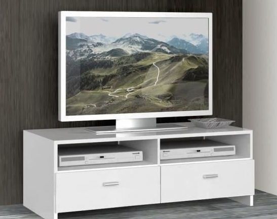 Meuble TV 2 tiroirs bois blanc Basic - Photo n°2