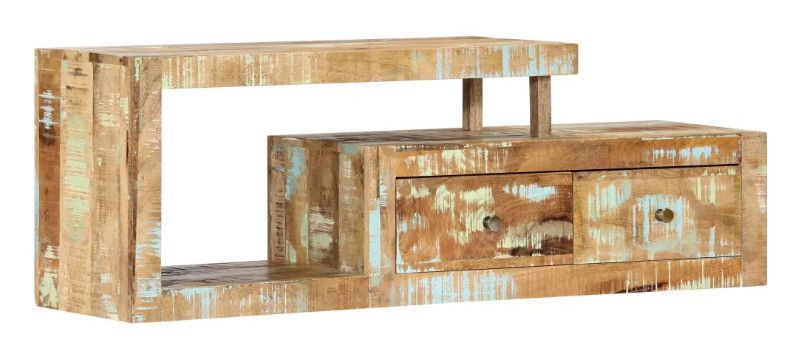 Meuble TV 2 tiroirs bois massif recyclé clair Bill - Photo n°1