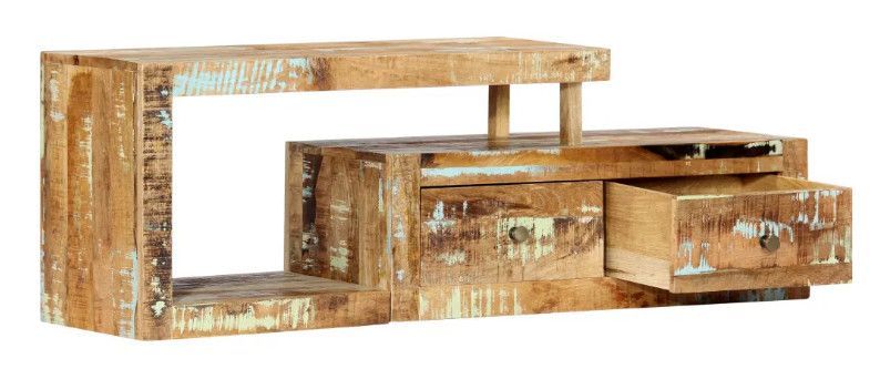 Meuble TV 2 tiroirs bois massif recyclé clair Bill - Photo n°4