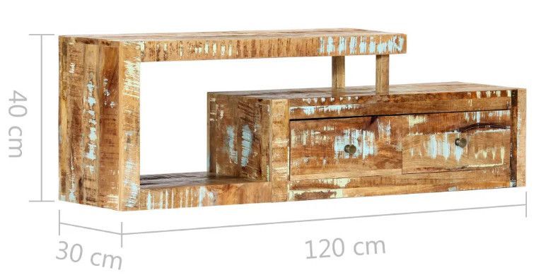 Meuble TV 2 tiroirs bois massif recyclé clair Bill - Photo n°9