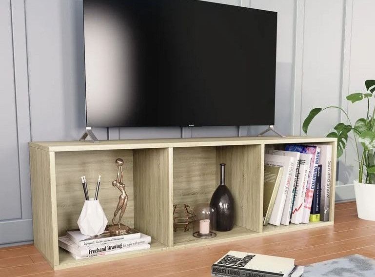 Meuble TV 3 niches bois chêne clair Membi 114 cm - Photo n°2