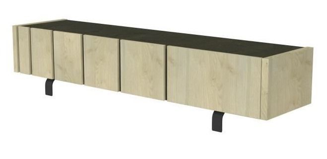 Meuble TV 3 portes style industriel bois clair et acier noir Ross 190 cm - Photo n°1