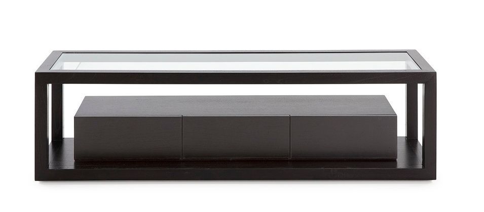 Meuble TV 3 tiroirs 1 niche bois noir et verre trempé 160 cm - Photo n°2
