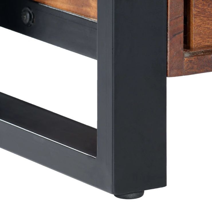 Meuble TV 3 tiroirs acacia massif foncé et métal noir Amanda - Photo n°7