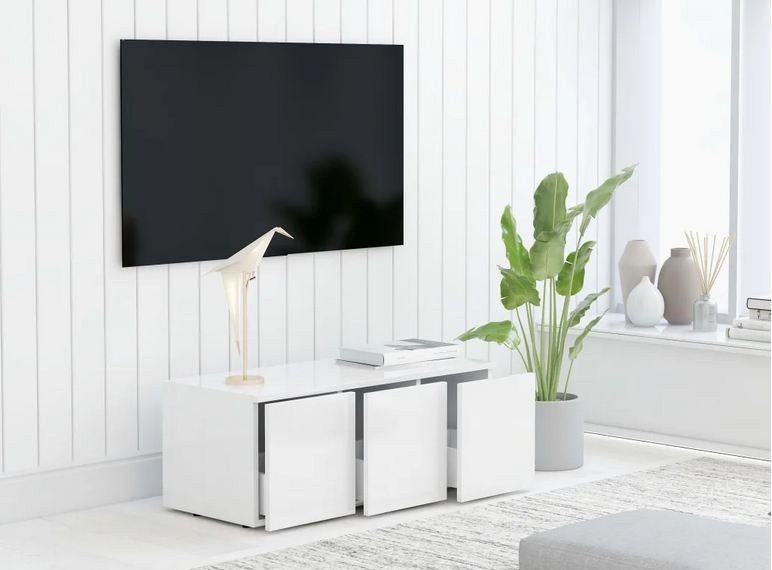 Meuble TV 3 tiroirs bois blanc Onic 80 cm - Photo n°2